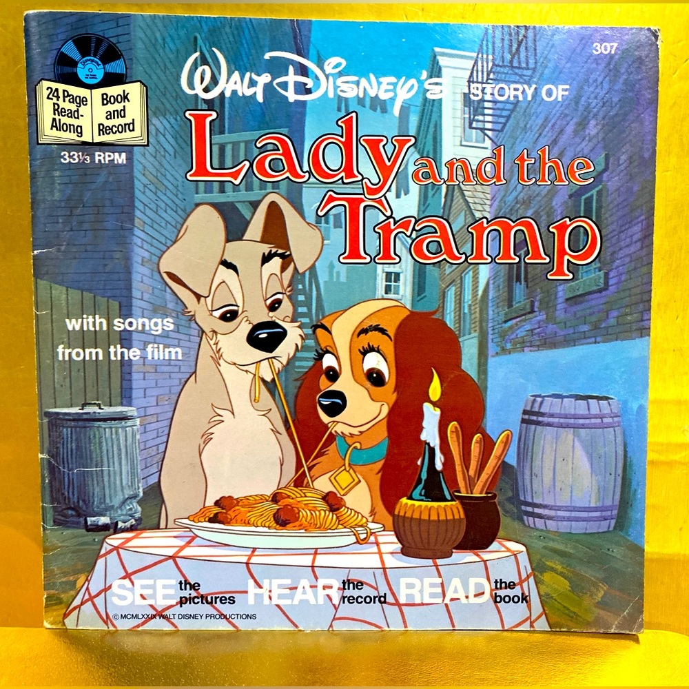 WALT DISNEY’S VTG 1979 STORY OF LADY AND THE TRAMP RECORD & 24p READ ALONG BOOK